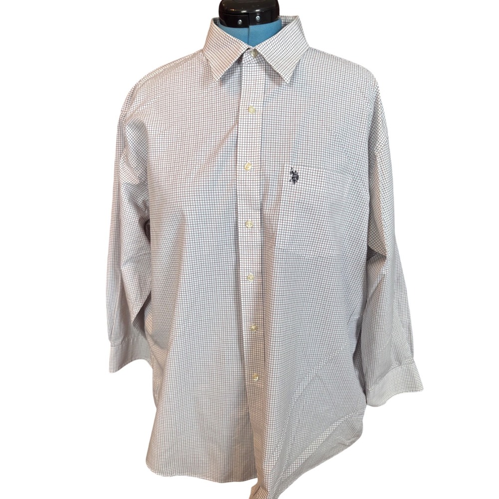 US Polo Assn Mens XL Long Sleeve Graph Check Button Down Shirt WhiteNavyBurgundy